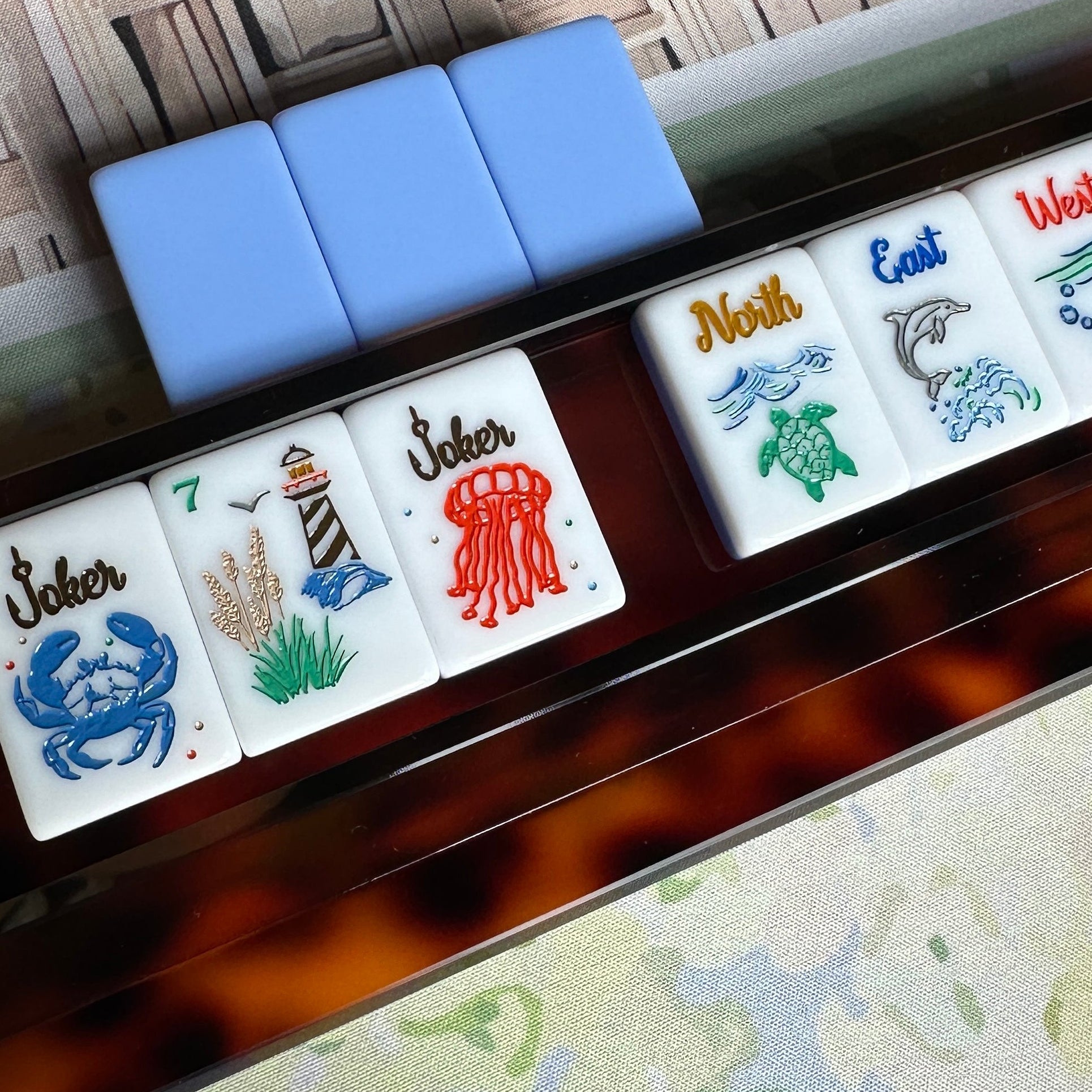 Tortoiseshell Straight Edge Mahjong Racks - Racks and Pushers